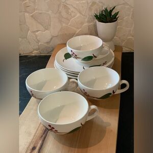BLUE RIDGE SOUTHERN POTTERIES | Set of 4 | Stanhome Ivy  Tea Cups and Saucers